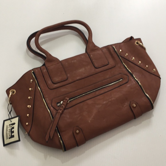 NEW! Camel Brown Stud Tote Bag Purse - Picture 1 of 4
